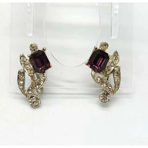 WIESNER Signed Purple Clear Rhinestone Flower Scre